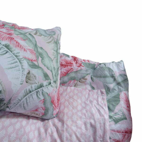 Pink & Green Leaf Print Duvet Set